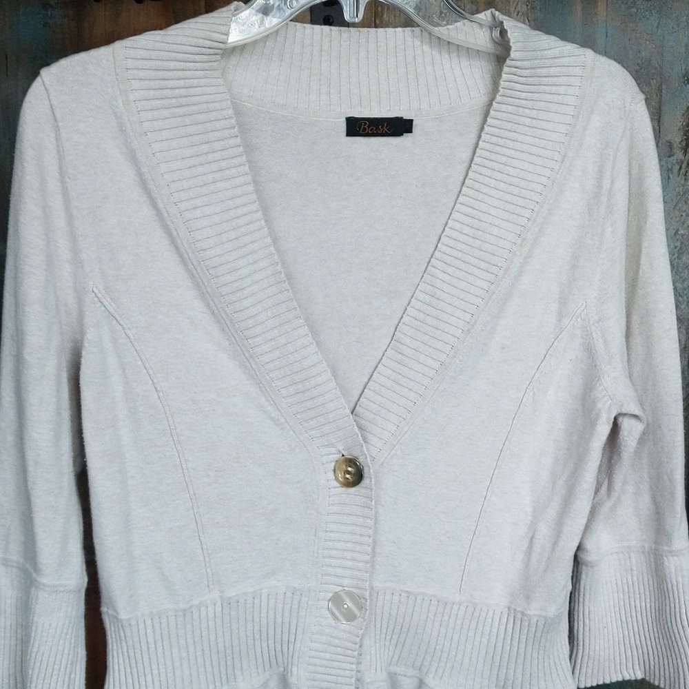 Bask Beige Fit & Flare Button Down Cardigan Sweater - Medium - Picture 2 of 6